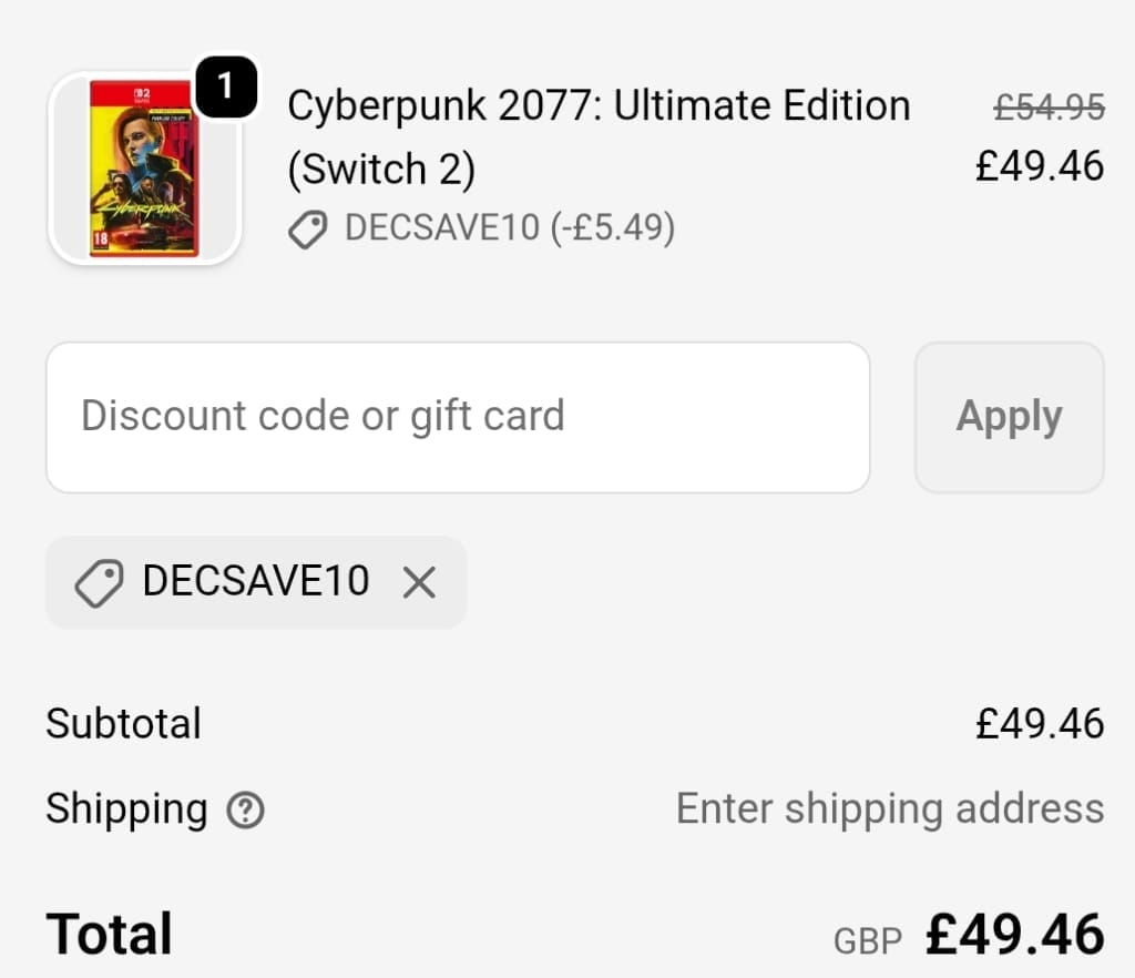 Screenshot of the The Game Collection discount code working