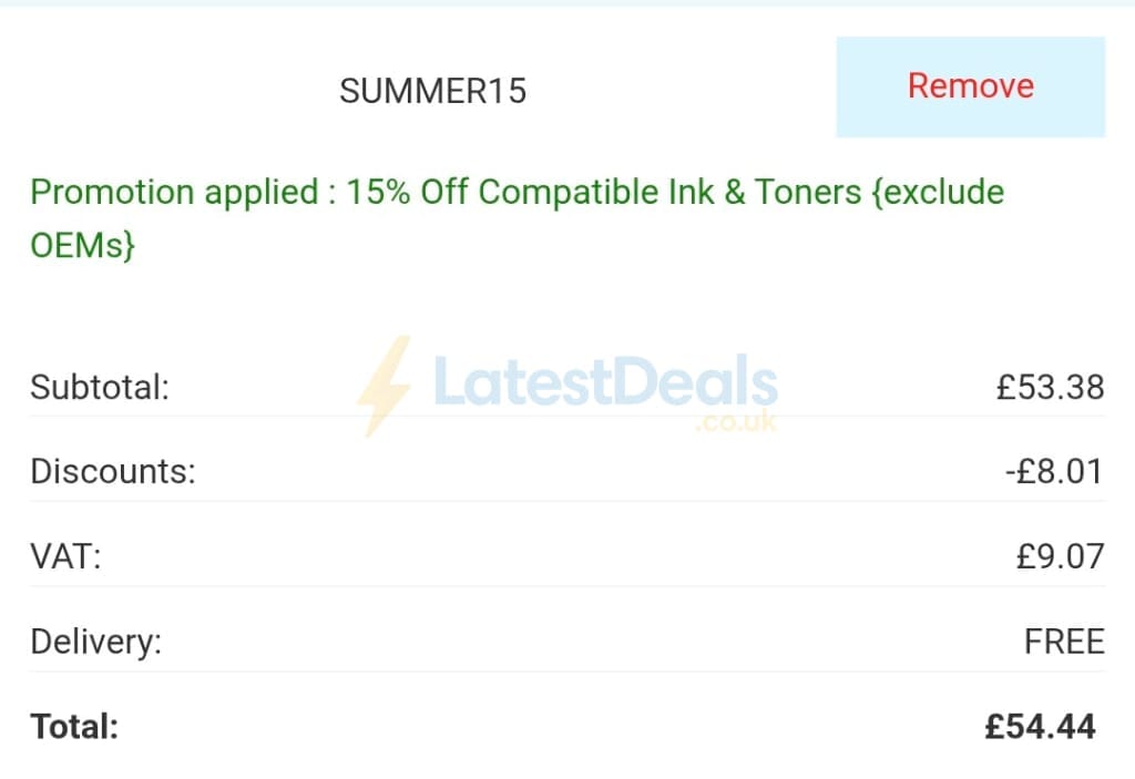 Screenshot of the 999Inks discount code working