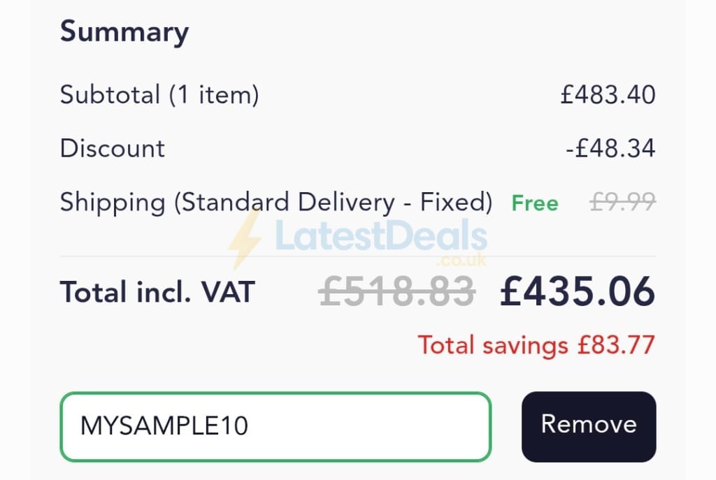 Screenshot of the Swift Direct Blinds discount code working