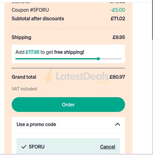 Screenshot of the Sanareva discount code working