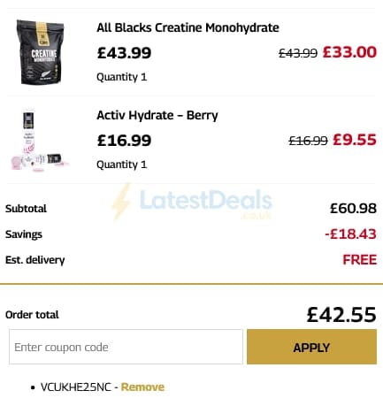 Screenshot of the Healthspan UK Elite discount code working