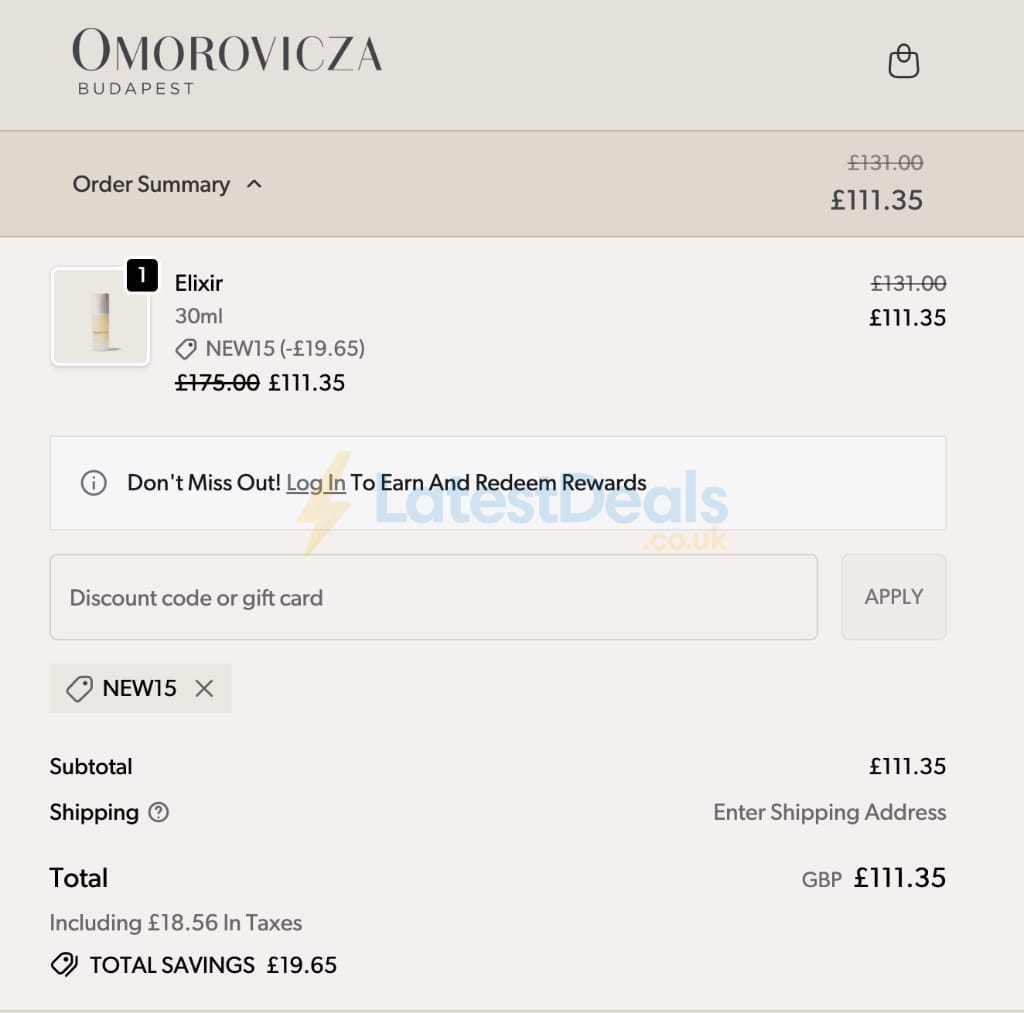 Screenshot of the Omorovicza discount code working