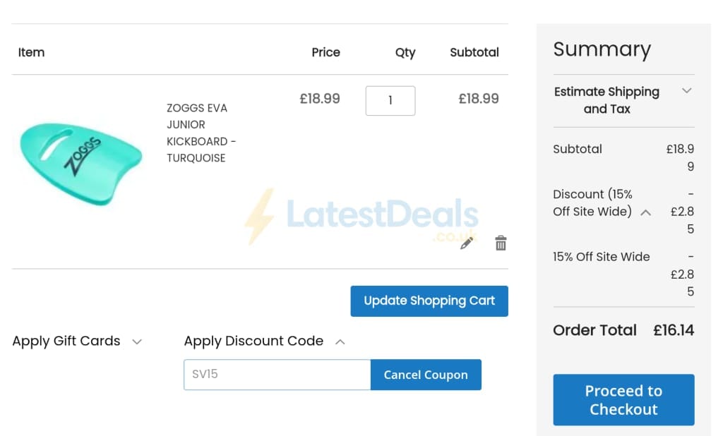 Screenshot of the ProSwimwear discount code working