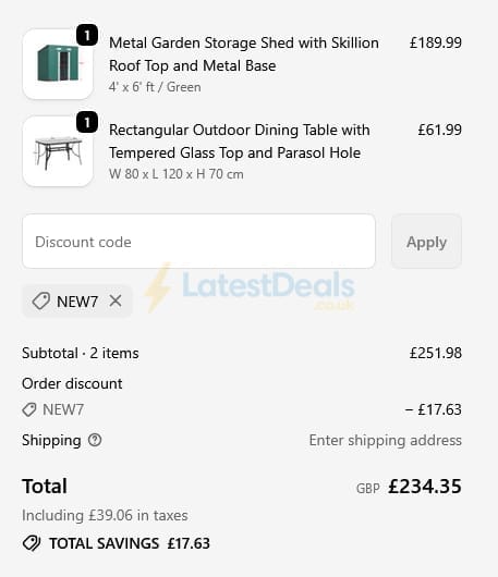 Screenshot of the Garden Sanctuary discount code working