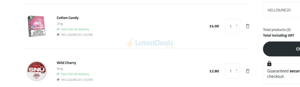 Screenshot of the Pouch Central discount code working