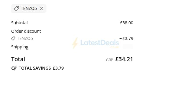 Screenshot of the Tenzo Tea discount code working