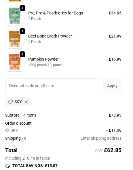 Screenshot of the Buddy & Lola discount code working