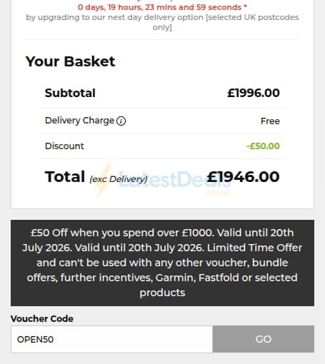 Screenshot of the The Golf Shop Online discount code working