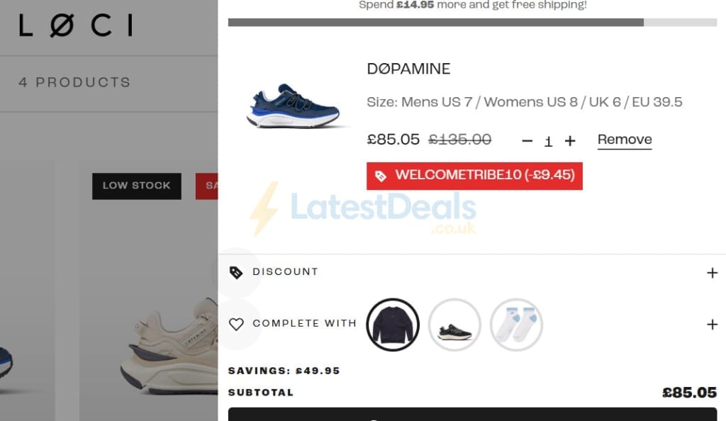 Screenshot of the LOCI discount code working