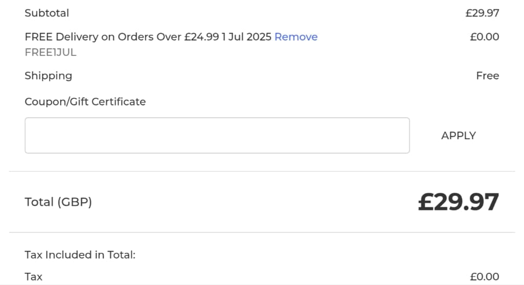 Screenshot of the Parrot Essentials discount code working