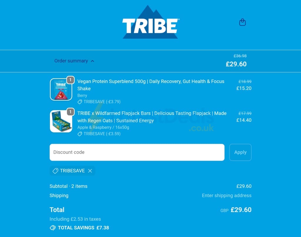 Screenshot of the Wearetribe discount code working