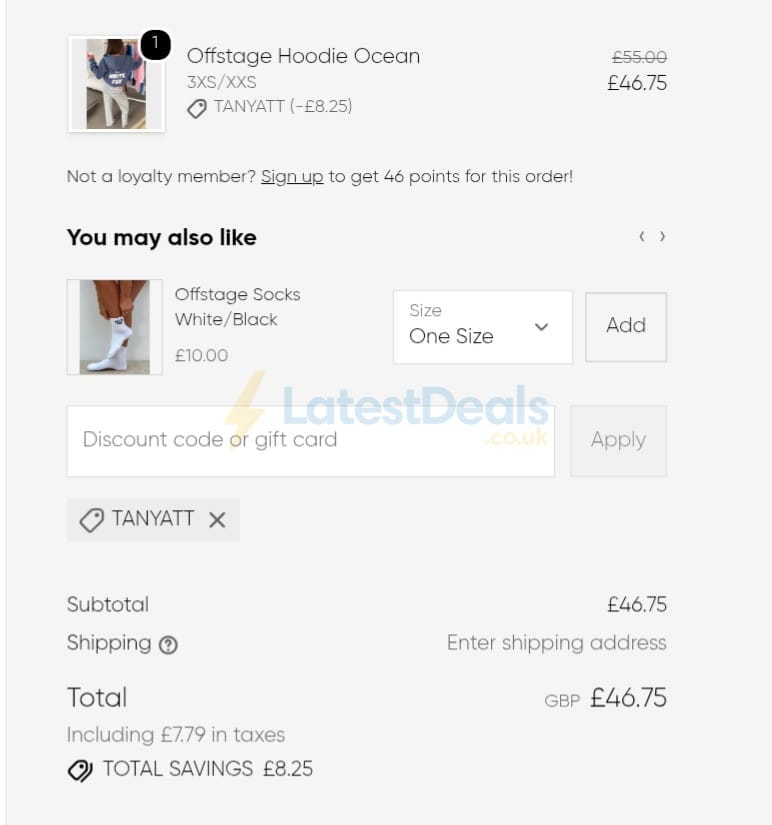 Screenshot of the White Fox discount code working