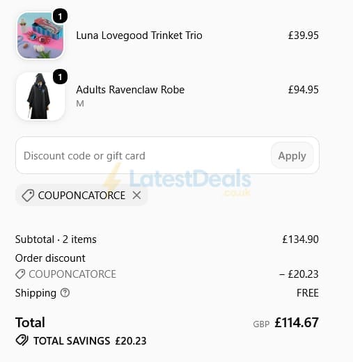 Screenshot of the British Souvenirs discount code working