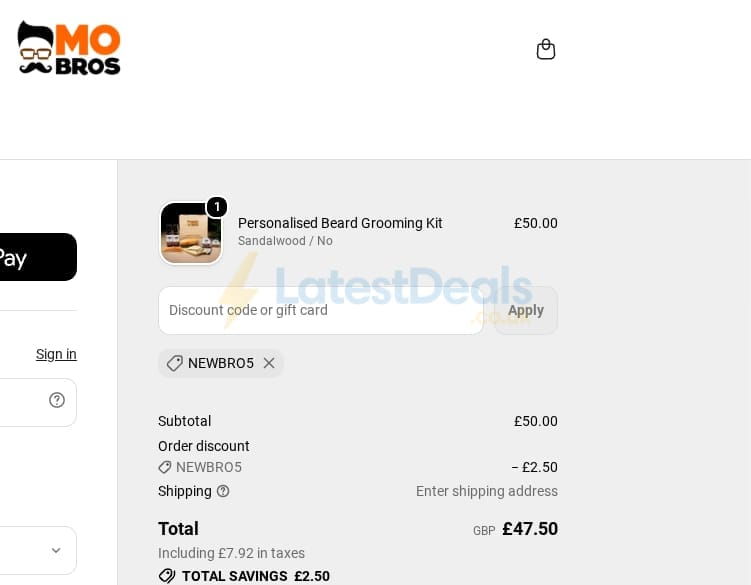 Screenshot of the Mo Bros discount code working