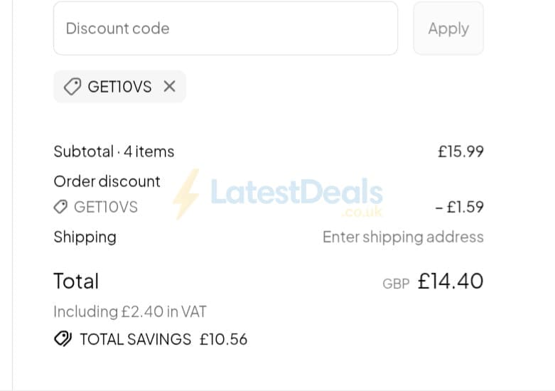 Screenshot of the Vapestore UK discount code working
