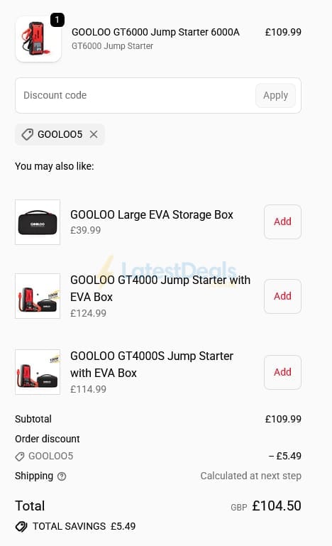 Screenshot of the GOOLOO discount code working