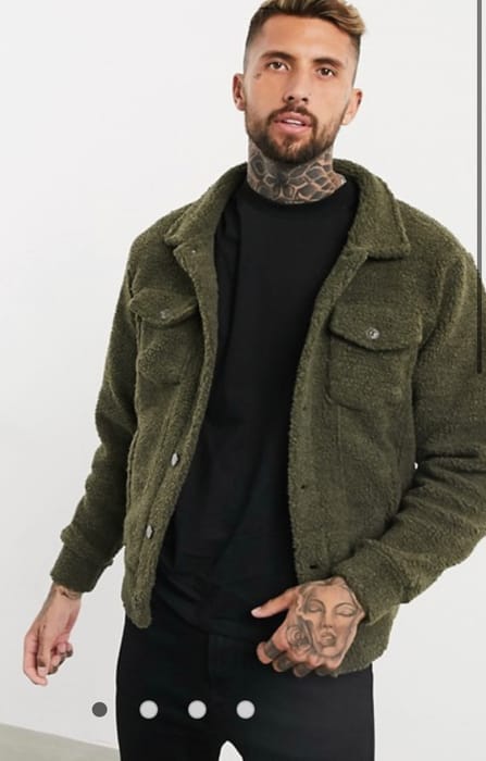 Borg Oversized Trucker Jacket in Khak 