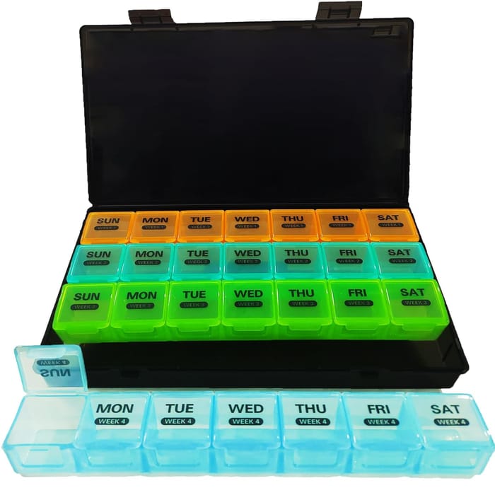 Monthly Pill Box Organizer 28 Compartments For Medications And