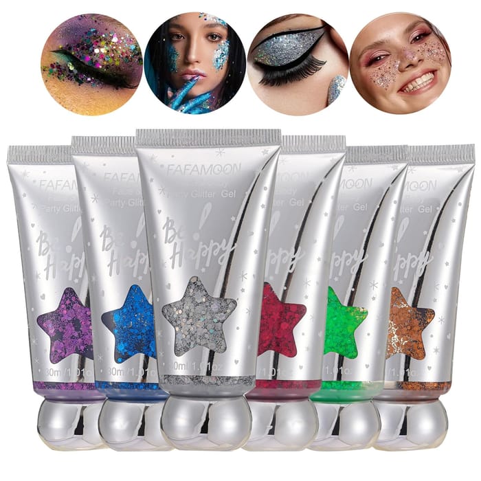 Moon Glitter Holographic Hair Gel 6 Assorted 20ml Colours Boxset Costume Make Up main image 1