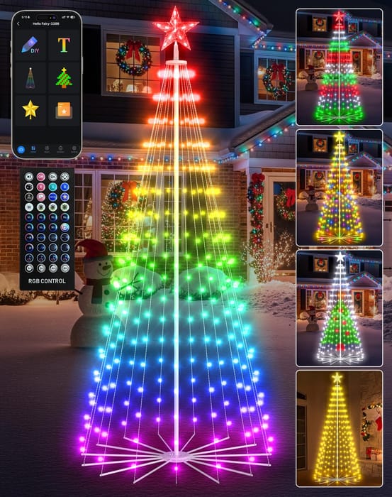 Produktbild von CORST 2.4M Christmas Cone Tree Lights Smart Weihnachtsbaum Lichterkette Mit APP,500LEDs Tannenbaum Lichterkette USB Mit Fernbedienung, DIY Modi,Musik Sync,Wasserdichte Für Weihnachten Xmas