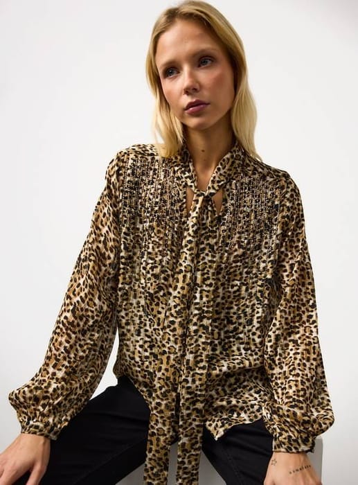 Leopard Printed Embellished Tie Neck Blouse 22 11 25 At Sainsbury s leopard-printed-embellished-tie-neck-blouse-22-11-25-at-sainsbury-s