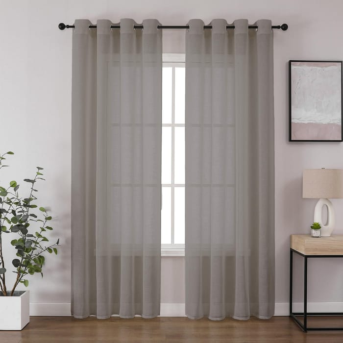 CUCRAF Light Grey Voile Curtains, 95-Inch, 2 Panels, Eyelet, £9.20 at ...