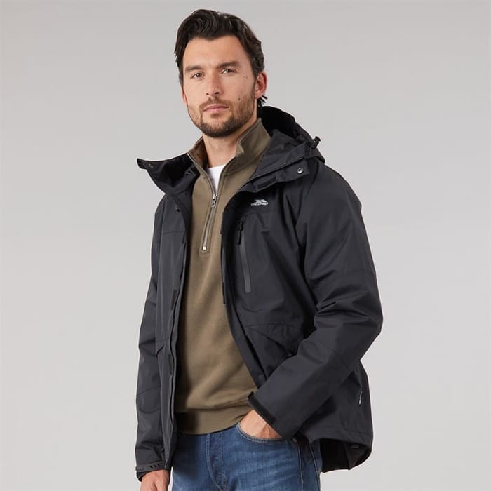 Trespass Corvo Waterproof Hooded Shell Jacket - Black, £29.99 at MandM ...