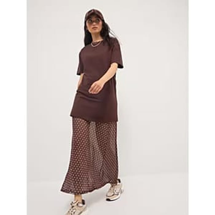 Maxis Crew Brown Polka Dot 2-in-1 Maxi Dress, Β£10 at ASDA