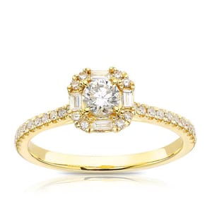 Engagement Ring 18ct Yellow Gold Cushion Shape Halo 0.50ct Diamond Ring