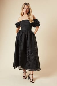 DP Luxe Seersucker Square Neck Midi Dress