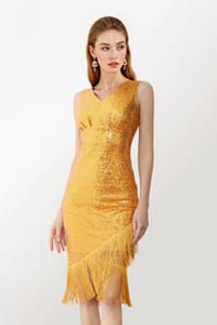 MODISHION Elegant Dress with Tassels and Sequins