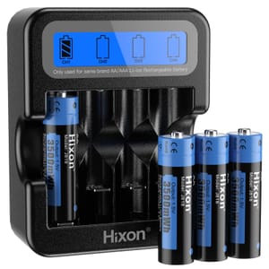 Hixon AA Rechargeable 1.5V Lithium Battery 4 Pack with LCD Charger