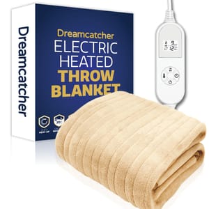 Dreamcatcher Cream Heated Throw Blanket, Machine Washable, 12HR Timer