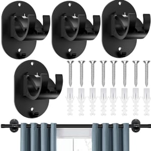 4-Piece Self-Adhesive Curtain Rod Holders, No-Drill, Black