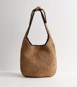 Stone Woven Slouchy Tote Bag