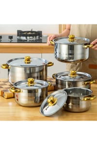 5pcs Stainless Steel Cookware Set Cooking Pot with Metal Lids