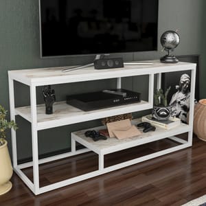 Decorotika Lorin White Marble Effect 2 Shelf Reversible TV Unit