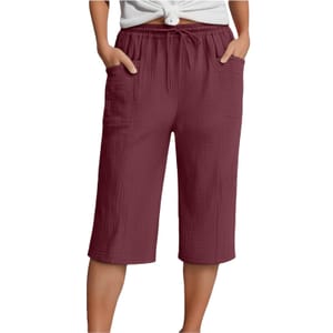 Yinguo Cropped Trousers for Women Cotton Jersey Stretch plus Size