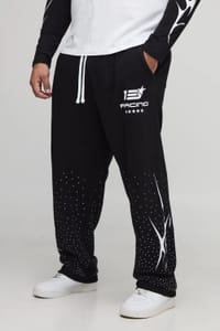 boohooMAN plus Baggy Moto Print Rhinestone Embellished Joggers