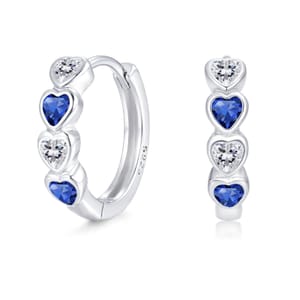 Deyanse Sterling Silver Sapphire Heart Hoop Earrings for Girls