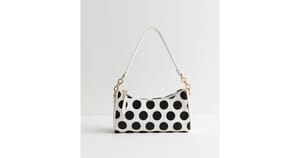 Cream Polka Dot Baguette Shoulder Bag