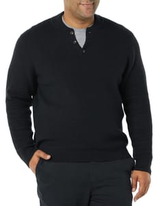 Amazon Essentials Men's Long-Sleeve Soft Touch Henley Jumper Black, XL