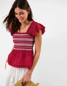 Smocked Broderie Top Red