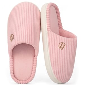 LongBay Women's Warm Slippers Corduroy Memory Foam Slip-on Pink 9-10