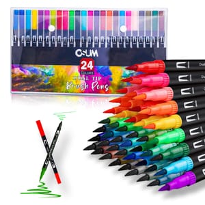 OSUM 24-Color Colouring Pens Wallet Felt Tip Dual Tips