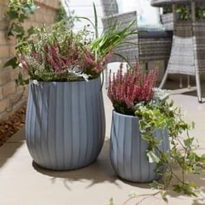 Set of 2 Tall Ribbed Fibre Clay Plant Pots