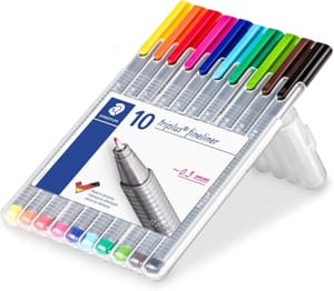 STAEDTLER Triplus 10 Pack Fineliner Pens, Assorted Colours