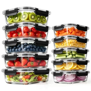 MEETOZ 10-Pack Glass Meal Prep Containers, Airtight, Stackable with Lids