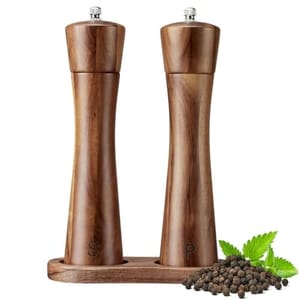8 Inch Wooden Salt and Pepper Mill with Tray