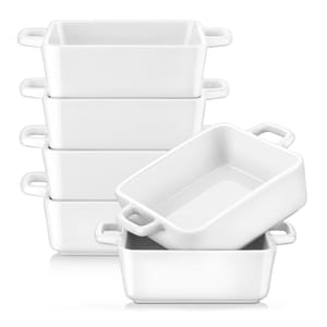LOVECASA Porcelain Square Ramekins 220ml, White, 6-Pack, Dishwasher Safe